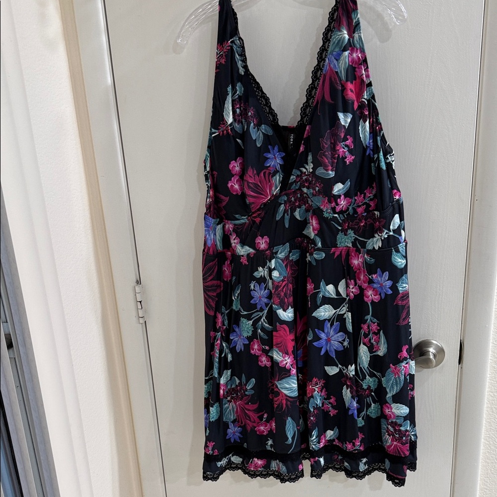 Torrid Black Floral Lace-Trim Swim Dress plus size 3 EUC